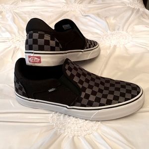 Black and silver checked Vans